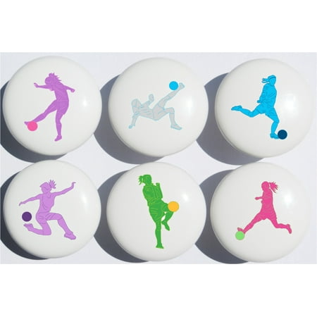 Girls Soccer Drawer Pulls Ceramic Drawer Cabinet Knobs Set Of