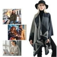 thumbnail image 3 of Poncho Scarf Wrap - Autumn Open Front Cape Windproof Knit Wool Coat Blanket Cape Scarf Oversized Winter Blanket Reversible Shawl Thick Cardigan Coat For Woman Girl Festive Gifts, 3 of 5