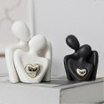 thumbnail image 4 of Ceramic Couple Hug Figurine with Golden Love Heart Men Women Embrace Statue Sculpture Living Room Bedroom Desktop Decoration, 4 of 4