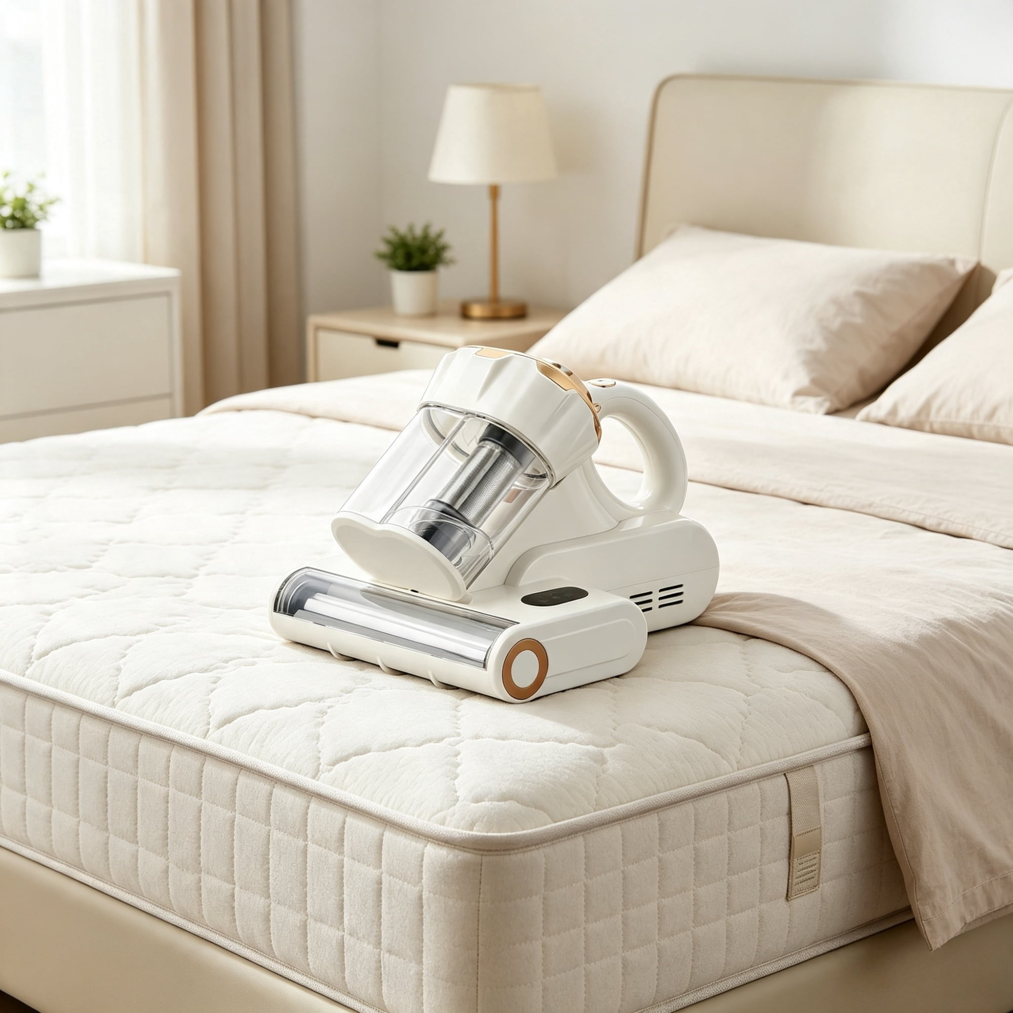 550W Mattress Vacuum Cleaner, 18KPa Suction with Dual Dust Bin, HEPA Filter, UV-C & Heating, Corded Handheld for Bed & Sofa, White