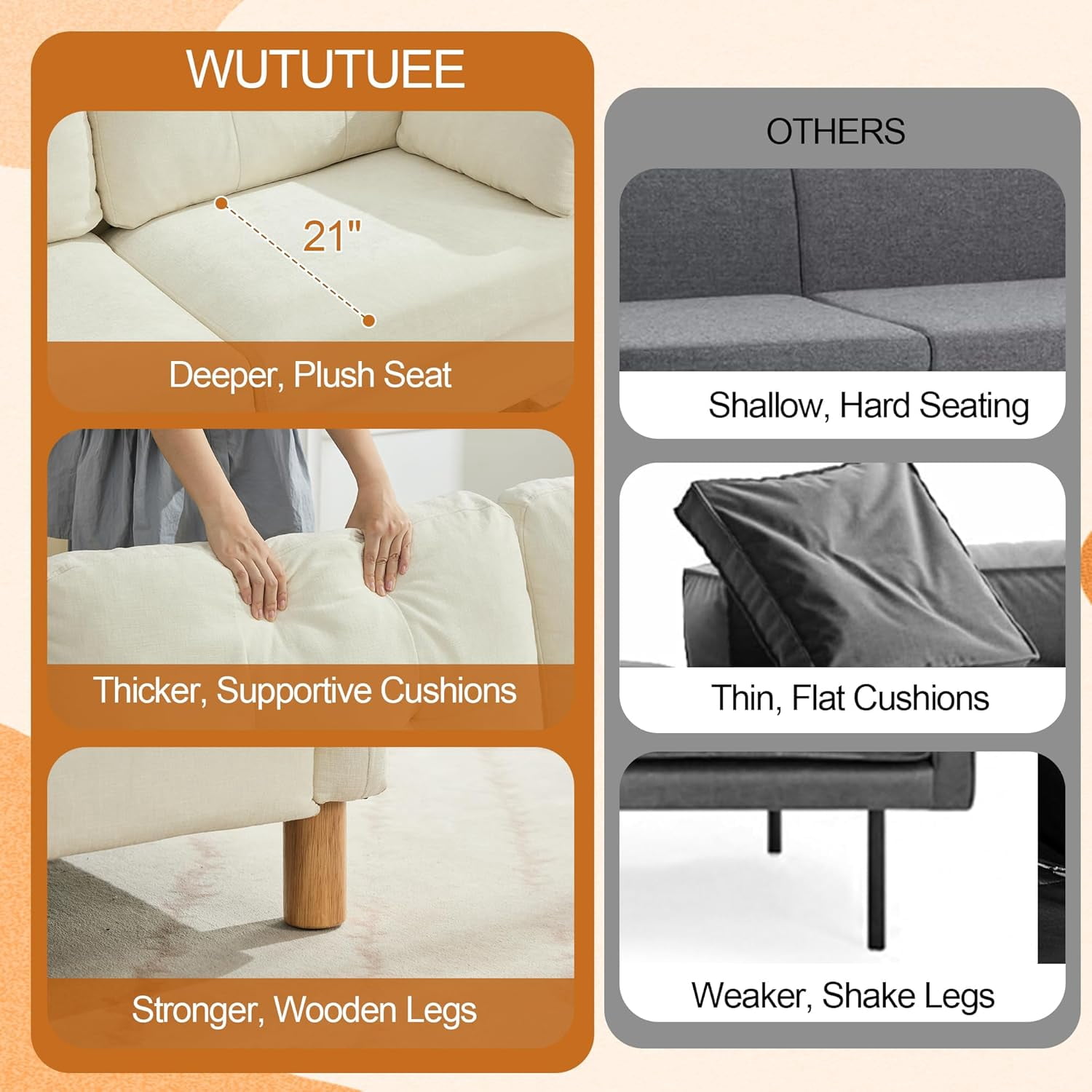 65" Chenille Loveseat Sofa, Modern 2-Seater Love Seat Couch with Armrest Pillows,Upholstered Tufted Loveseat Couches for Living Room Bedroom, Beige