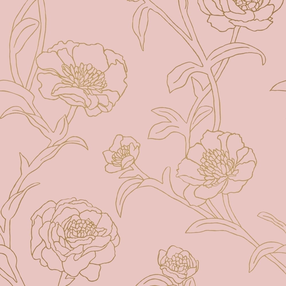 Tempaper Peonies Rose & Metallic Gold Floral Peel and Stick Wallpaper, 20.5" x 16.5'