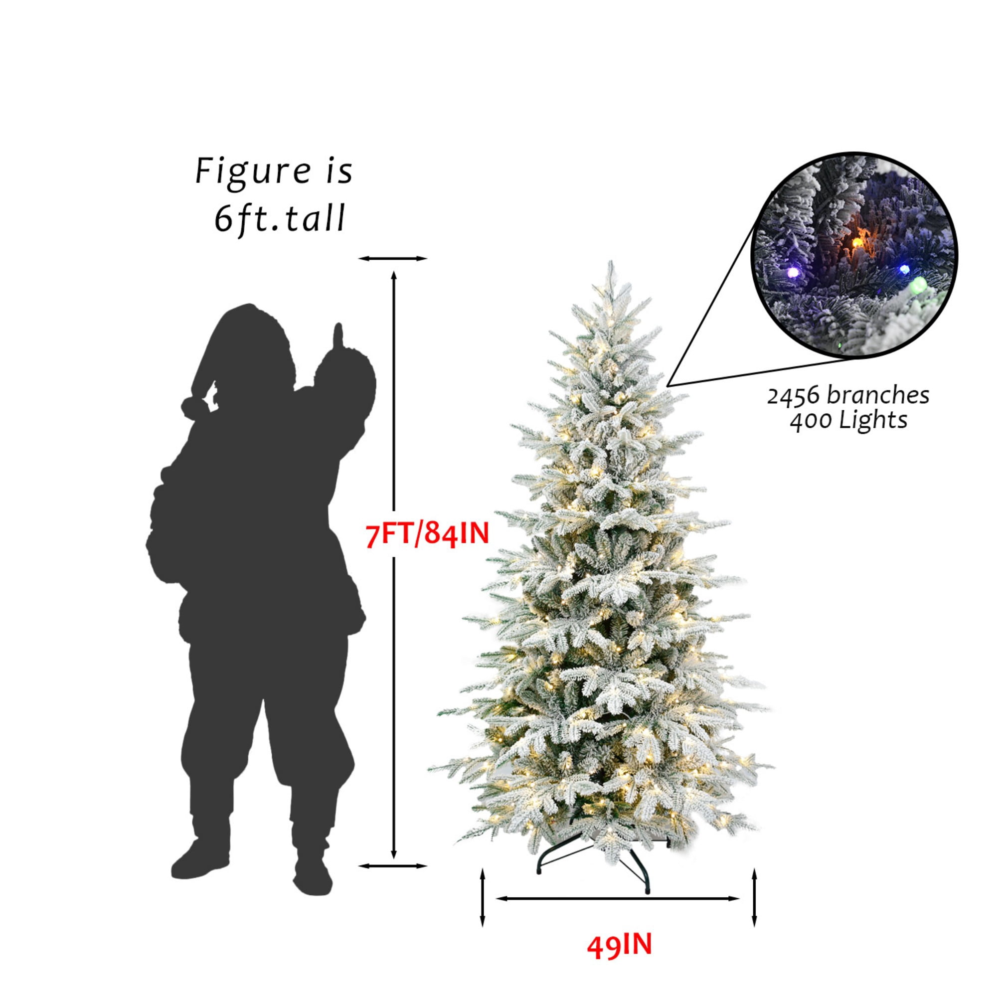DEALTOPS 8 FT Snow-Flocked Pre-Lit Artificial Christmas Tree with 520 Color-Changing 9-Mode LEDs, 3136 Tips