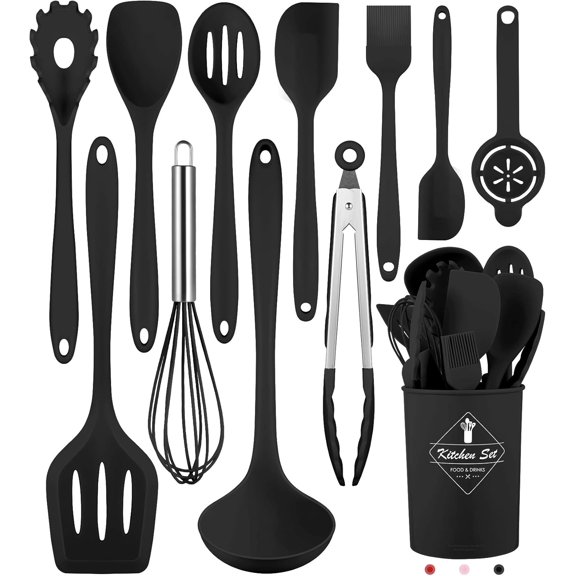 Kitchen Utensils Set-12 Pieces Silicone Cooking Utensils Set (Dishwasher Safe) 392°F Heat Resistant Spatula Set,Kitchen Utensil Set for Nonstick Cookware,Best Kitchen Tools with Holder