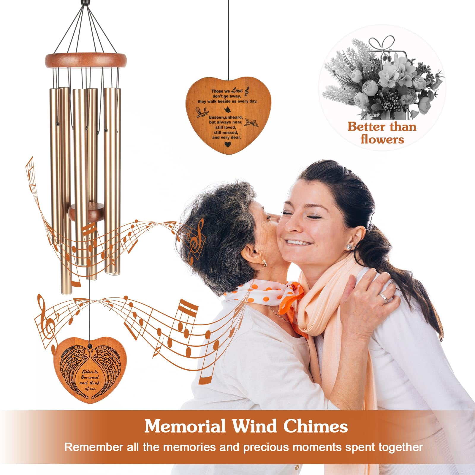 Memorial Wind Chimes  37" Large Outdoor For Loss Of Loved One Meaningful Sympathy Gifts In Memory Father Mother Or A
