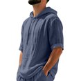 thumbnail image 4 of Men's Linen Hoodies Elbow Length Sleeve Pullover Hooded Shirts Summer Causal Beach Vacation Hoodies, 2XL, 4 of 7
