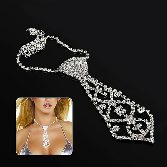 AYYUFE Necklace Necktie Shape Rhinestone Inlaid Tie Hollow Out Chain Necklace