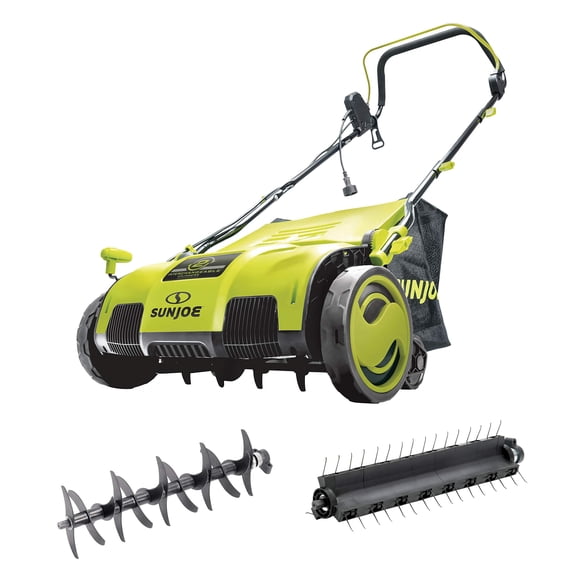 Restored Sun Joe AJ805E | 15-In 13-Amp Electric Dethatcher & Scarifier | 13.2-Gal Bag | 5-Position Adjustment | Airboost Technology (Remanufactured)