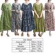 thumbnail image 2 of Vestido de lino de algodón para mujer, estampado vintage, cuello redondo, manga corta, bolsillos, aj Meterk Verde oliva, 2 of 7