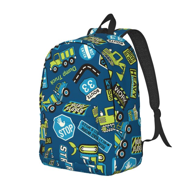 Vsdgher Dump Truck Print Canvas Backpack Travel Rucksack Unisex Knapsack 15.7/17.7Inch Laptop Backpack for Work,College-Small