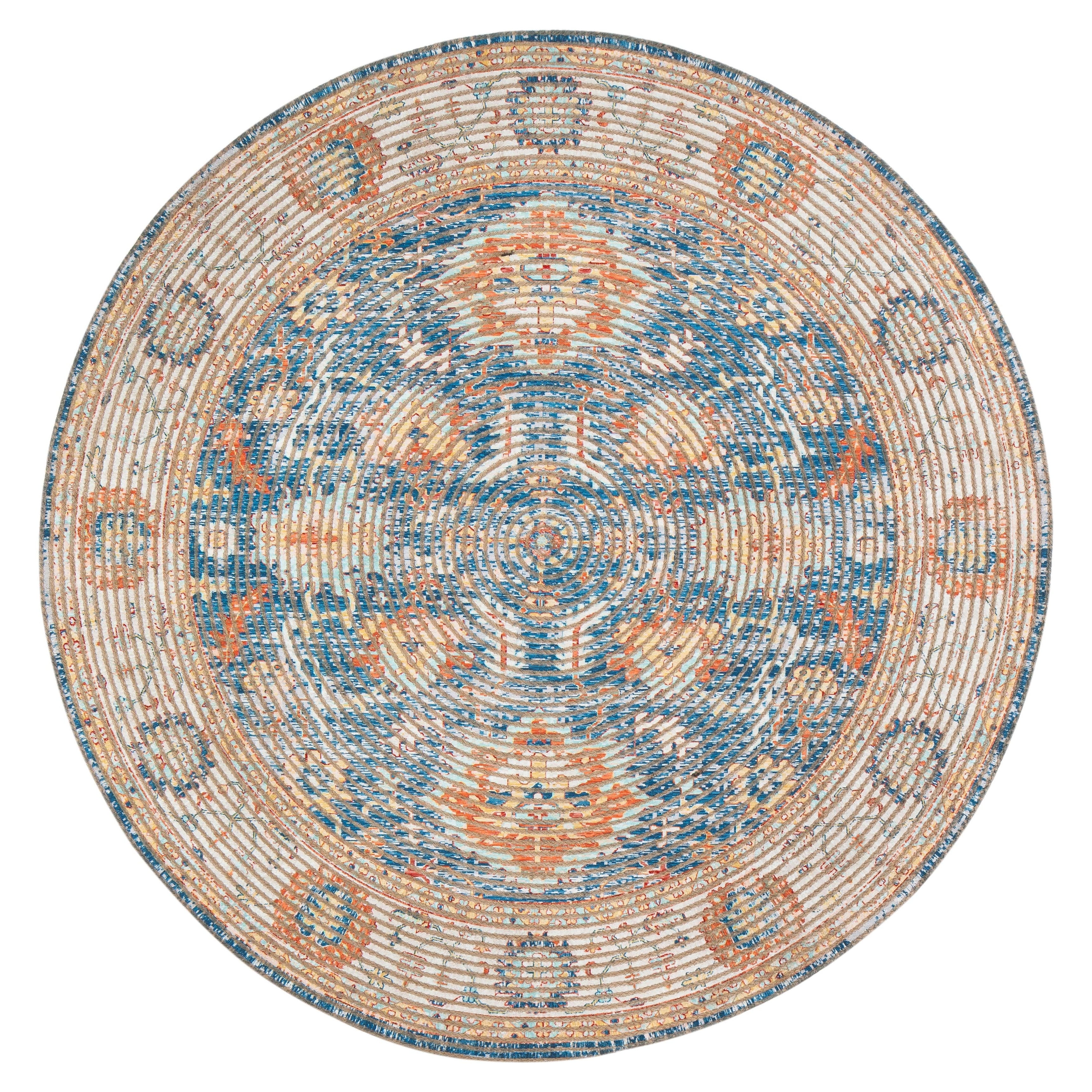 Jani  Lucy Blue Floral Jute/Chenille Area Rug 7'6" x 9' 7' x 9' Rectangle Hand-Woven, Flatweave