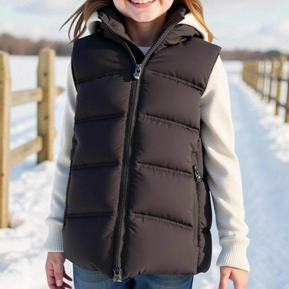 Mgmyaa Kids Hooded Puffer Vest Sleeveless Jacket Fleece-Lined Warm Mid-Length Outerwear for Boys Girls 5-10 Years