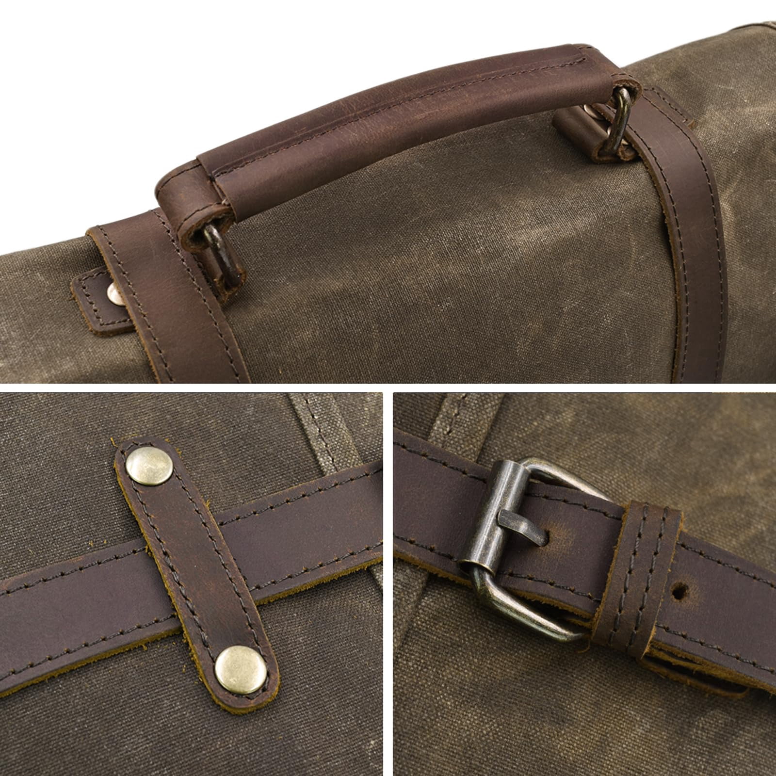 Mens Messenger Bag 15.6 Inch Waterproof Vintage Genuine Leather Waxed Canvas Briefcase Large Leather Computer Laptop Bag Rugged Satchel Shoulder Bag,Coffee