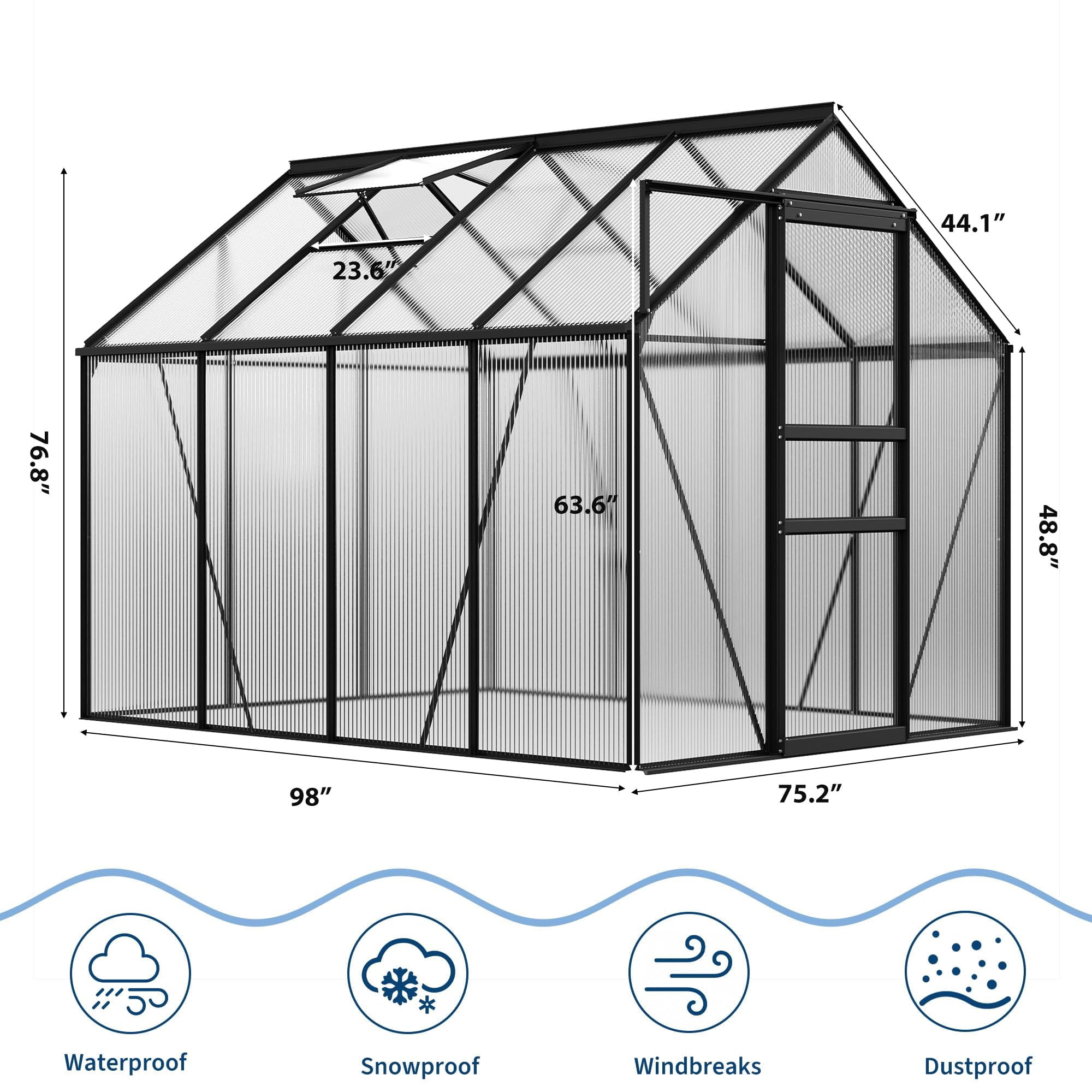 6 x 8 FT Polycarbonate Greenhouse with Aluminum Frame, Sliding Door & Adjustable Roof Vent, Heavy-Duty Outdoor Greenhouse for Backyard, Garden, Patio