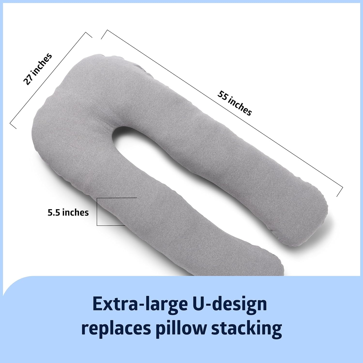 Medline Maternity Body Pillow, Pregnancy Pillow for Sleeping, U-Shape, Gray