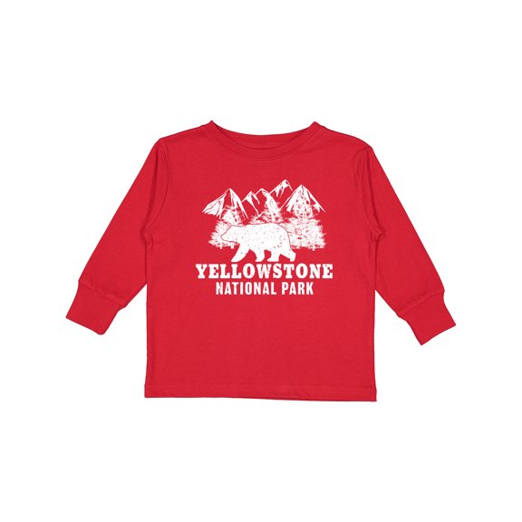 Inktastic Yellowstone National Park with Bear Mountains and Trees Boys or Girls Long Sleeve Toddler T-Shirt