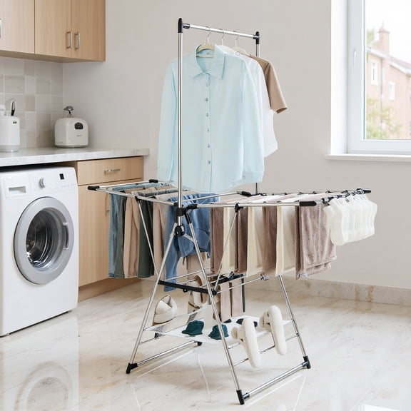 GVN Clothes Drying Rack with 6-Level Adjustable Height, Laundry Drying Rack for Easy Storage