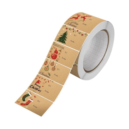 Pekkaxy Christmas Wrap Stickers, 500pcs Roll Self-Adhesive Gift Tags for Holiday Wrapping