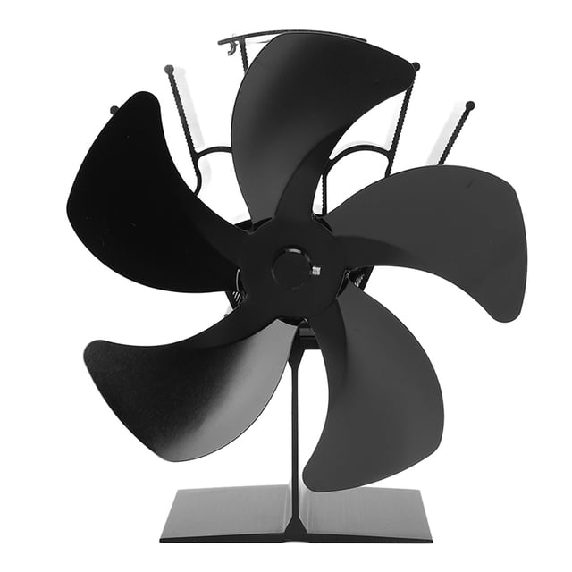 Ventilador de estufa de 5 aspas con motor de calor, ventilador de chimenea autogenerado para estufa de leña, color negro