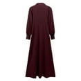 thumbnail image 5 of WTOBBY Women's Long Sleeve Button Down Casual Solid Color Round Neck Maxi Dress Modest Muslim-Friendly Robe Design for Relaxed Outings and Home Wear,Wine XL, 5 of 5