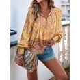 thumbnail image 2 of Women'S Casual Boho V Neck Top Loose Floral Printed Long Sleeve Beach Shirts Blouses Yellow XL, 2 of 8