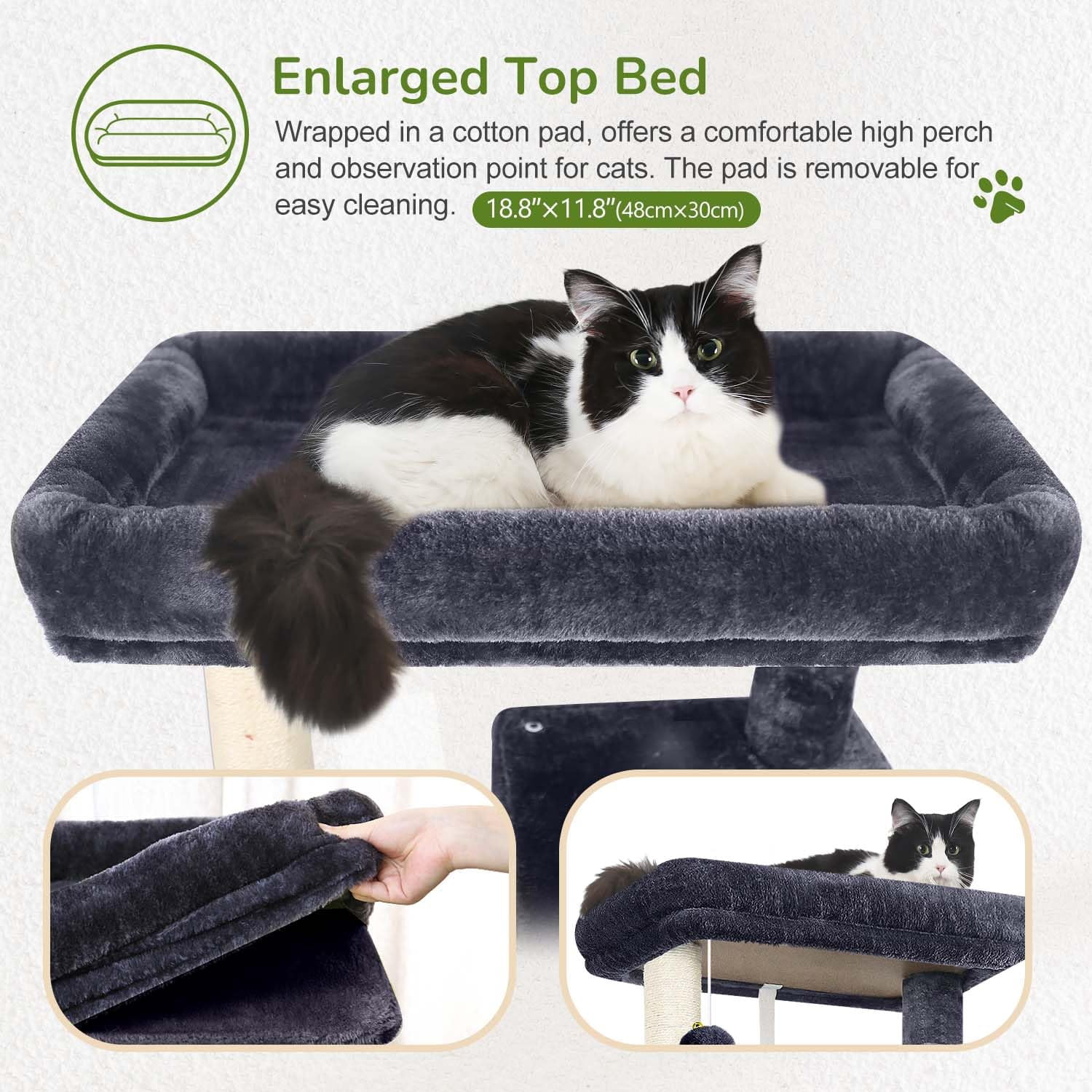 Cat Tree Tower With For Indoor Cats  53inch Tall Plush Multi-level Climbing Condo House Large Hammock Spacious Big Padded Top Perch F53 Dark Gray