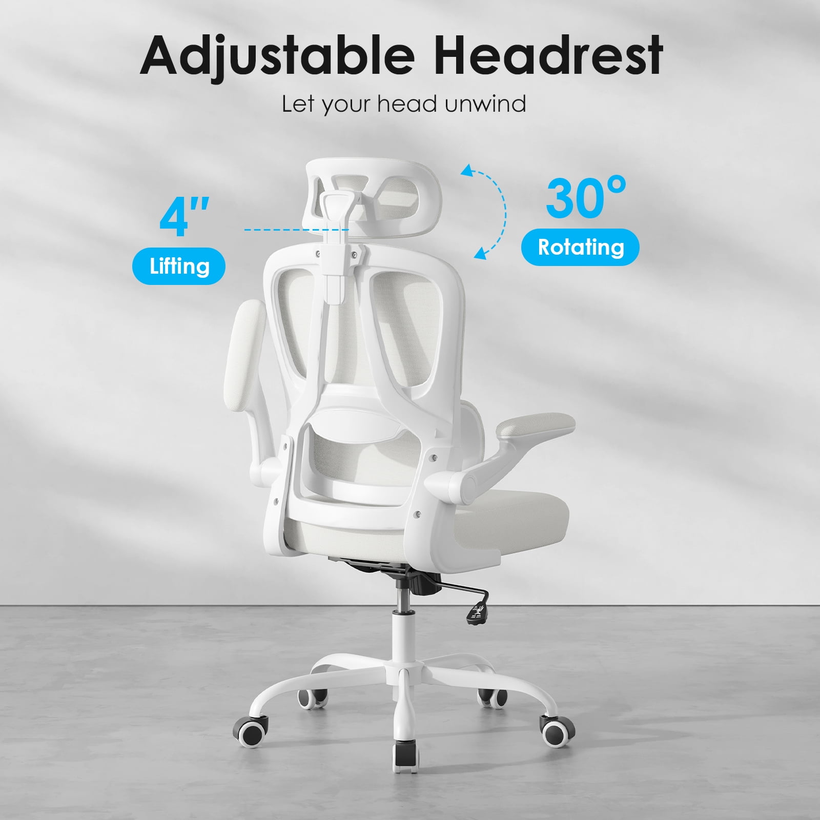 Farini Ergonomic Office Chair, Adjustable High Back Mesh Desk Chair with Lumbar Support, 2D Headrest , Beige