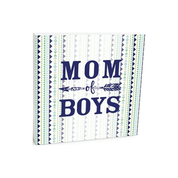 Mom Of Boys Blue Multi Stripes Arrow 10 x 10 Wood Tabletop Sign Plaque