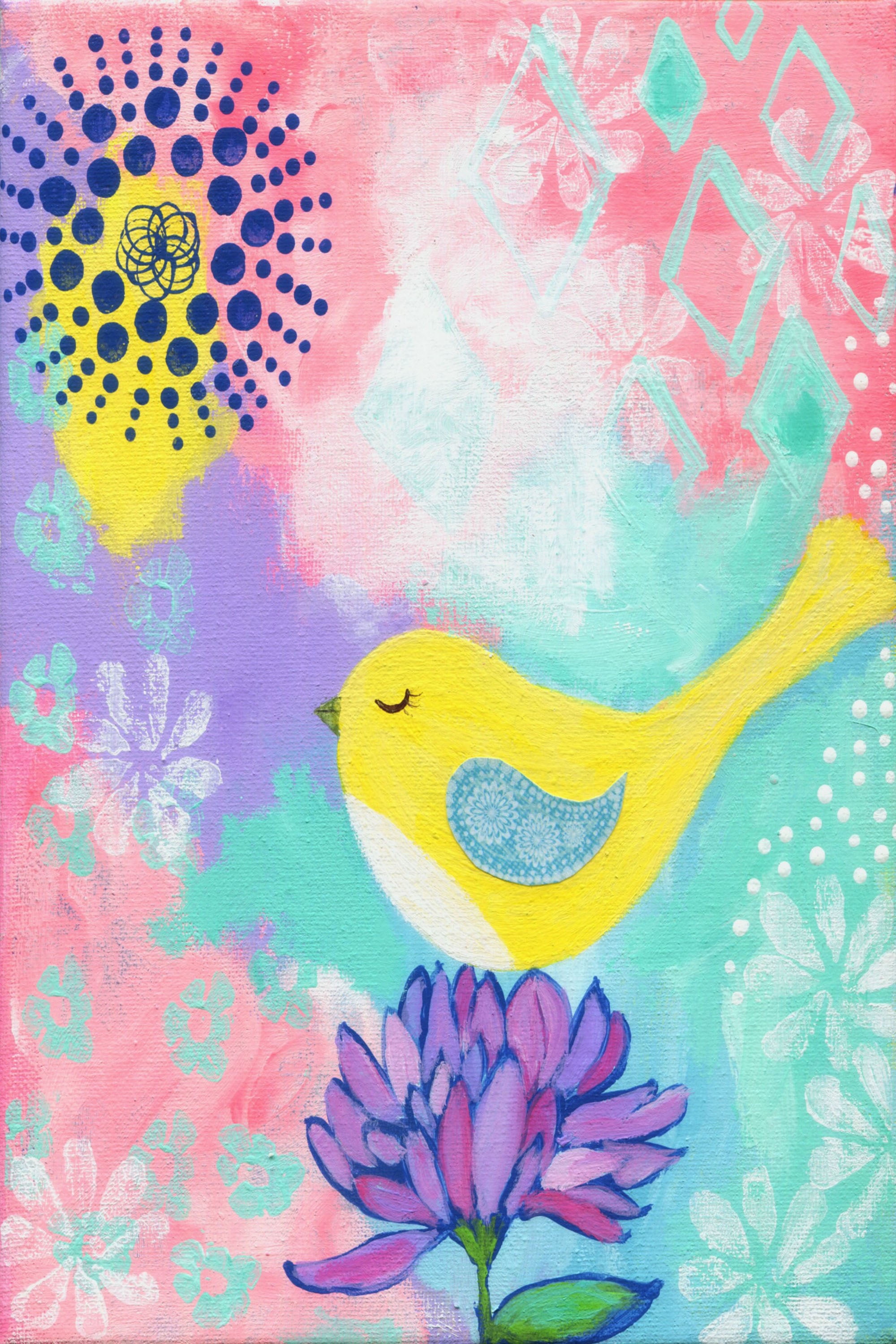 "Yellow Bird" Painting Print on Wrapped Canvas