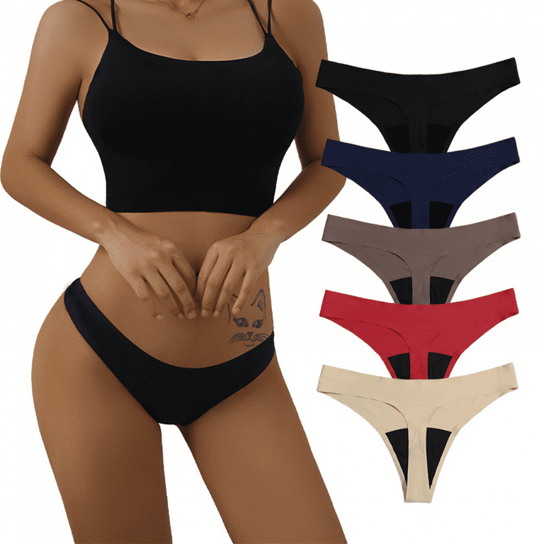 3 Pack Women's Breathable Seamless Thong Panties No Show Underwear, SO-4, S