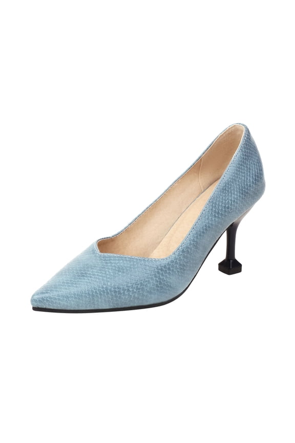 Women's Pointed Toe Low Heel Kitten Heel Pumps Slip On Dress Shoes Snake Skin Pattern Comfortable Formal Office Party Wedding Evening Shoes Blue 35