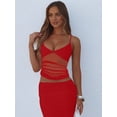 thumbnail image 4 of Women'S Sheer Mesh Camisole Tops Ruched V Neck Spaghetti Strap Crop Tank Top Red S, 4 of 9