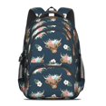 thumbnail image 2 of Highland Cow and Flower Print Backpack for School, Cute School Bag with Adjustable Shoulder Straps and Padded Back, 16.9"x12.6"x5.9", 2 of 5