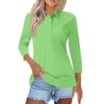 thumbnail image 2 of KDDYLITQ Womens Polo Shirt 3/4 Sleeve Collared Tees 3-Button Casual Summer Tops Business Office Gym Shirts Green M, 2 of 5