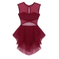 thumbnail image 6 of TiaoBug Women Lyrical Dance Costumes Asymmetric Ballet Leotard Dress Cut Out Gymnastics Dancewear Wine_Red Large, 6 of 6