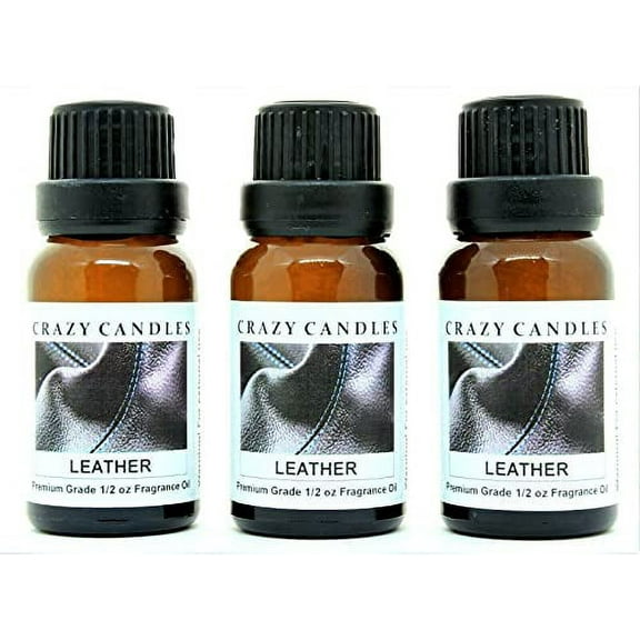 Crazy Candles Leather (Made in USA) 3 Bottles 1/2 FL Oz Each (15ml) Premium Grade Scented Fragrance Oil