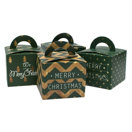 

Etereauty 12PCS Christms Apples Boxes with Handle Festive Cookies Candy Holder Socks Gift Containers Party Favor for Packaging Decor (Green/Random Pattern)