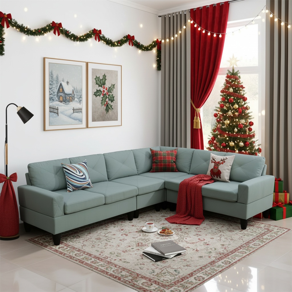Hommoo Sofa Set,Massa Flannel 4-Piece Couch Living Room Sofa Set,Sectional Couches for Living Room,Pale Green