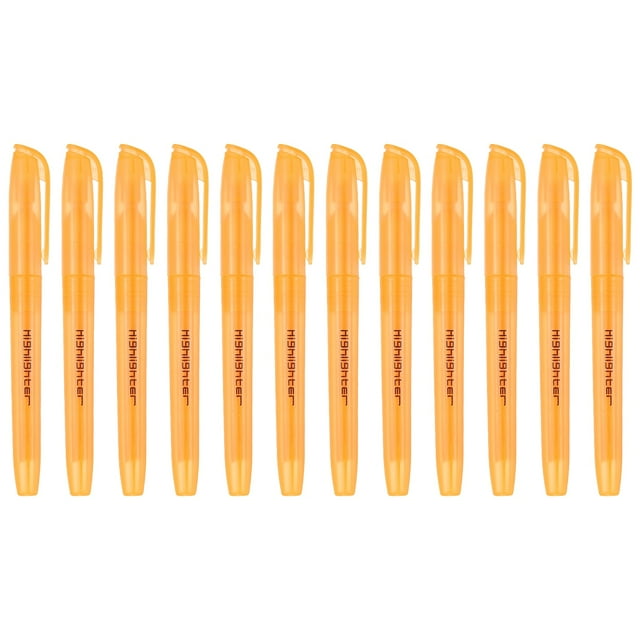 Orange Highlighter, 12 Pack High Lighters No Bleeds Highliters Pens Neon Clear View Bright Quick Dry Pocket Marker Pen Sticks Chisel Tip Cute for Books Office Adults, Transparent