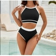 thumbnail image 3 of Womens Halter High Waisted Bikini Sets Color Block Sporty Swimsuit Two Piece High Cut Bathing Suit 2024, 3 of 7