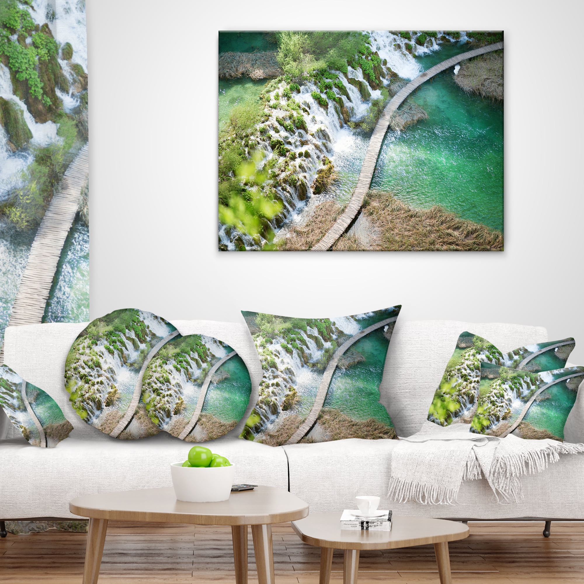 Designart Tourist Path in Plitvice Lakes - Landscape Photo Throw Pillow - 16x16