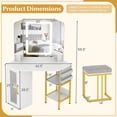 thumbnail image 3 of Costway Corner Vanity Desk with Mirror Lights Triple Mirror 3 Lighting Modes Matching Chair, 3 of 10