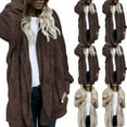 thumbnail image 6 of yardsong Teddy Bear Jacket for Women Open Front Cardigan Warm Faux Fur Jacket with Hood Ladies Winter Long Fleece Coat with Pockets 2025 Coffee,M, 6 of 6