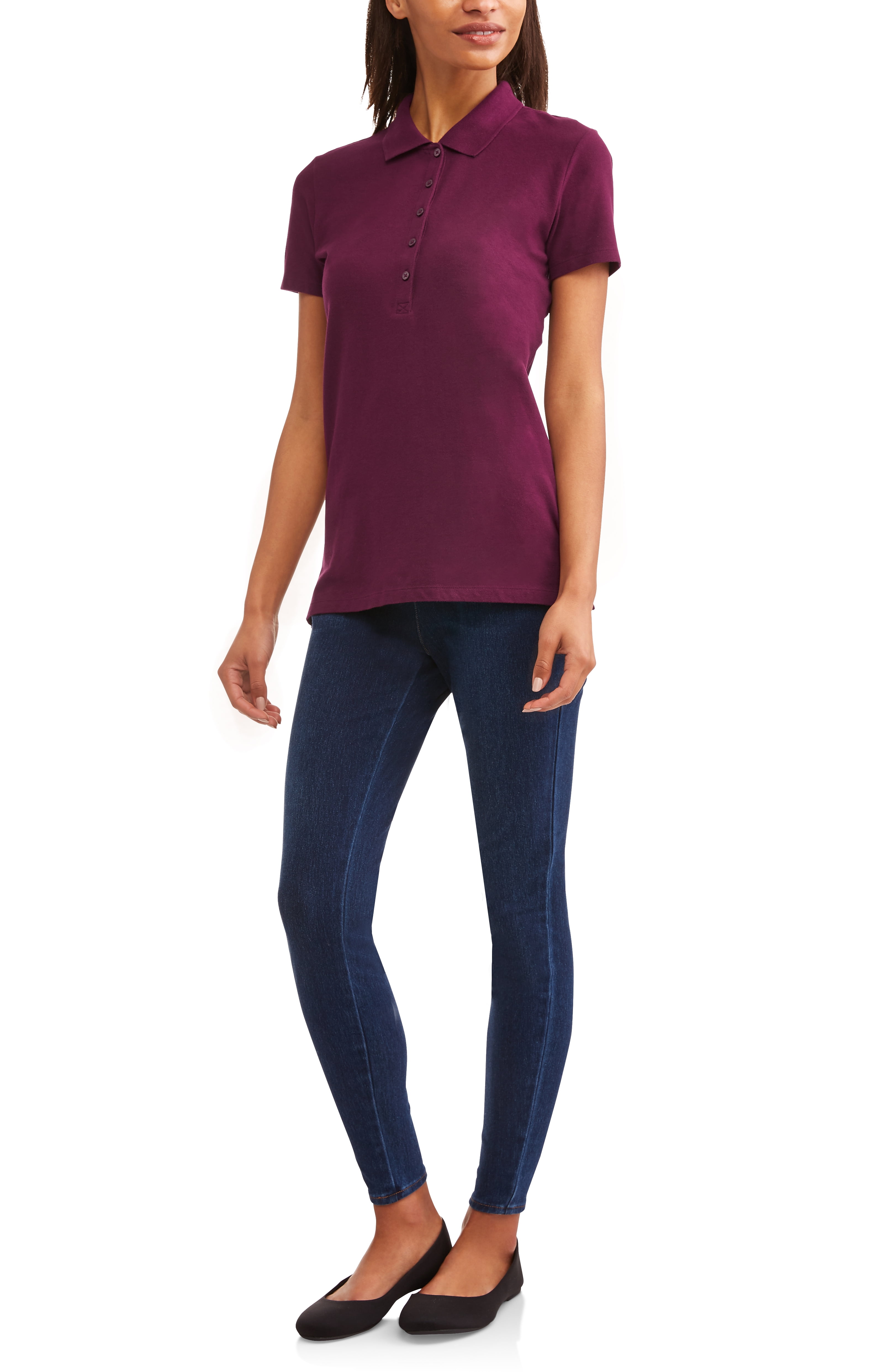 Time and Tru Women s Essential Short Sleeve Polo T Shirt Walmart