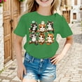 thumbnail image 3 of Tfken T-Shirts For Girls Toddler Size 6-8 Years Cat Print Crew Neck Tops Comfortable Short Sleeve Green Tee, 3 of 5