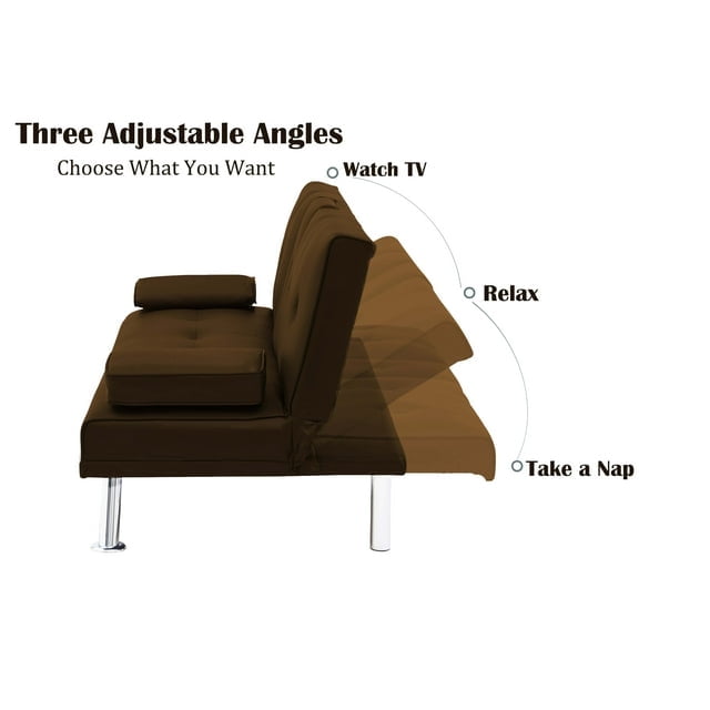 Futon Sofa Bed, Modern Faux Leather Sofa Couch with Convertible Backrest,Sleeper Sofa Couch Filled with Memory Foam for Living Room,Apartment,Bedroom