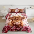 thumbnail image 2 of Feelyou Rustic Highland Bull Queen Comforter Set, Romantic Pink Rose Bedding Set, 3pcs, 2 of 8