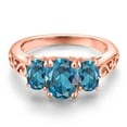 thumbnail image 3 of Gem Stone King 18K Rose Gold Plated Silver London Blue Topaz Filigree Style 3 Stone Ring for Women (2.70 Cttw, Oval 8X6MM and 6X4MM) (Size 9), 3 of 6