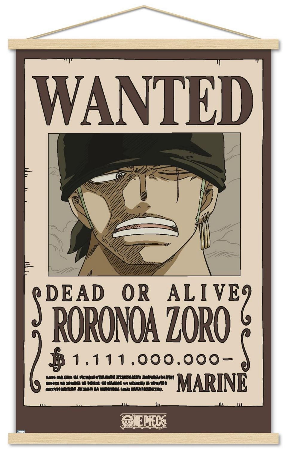 One Piece - Roronoa Zoro Wanted Poster Wall Poster with Magnetic Frame, 22.375" x 34"