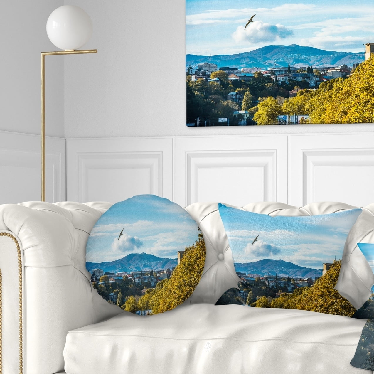 Designart Old Town and Hills in Tbilisi - Landscape Printed Throw Pillow - 12x20